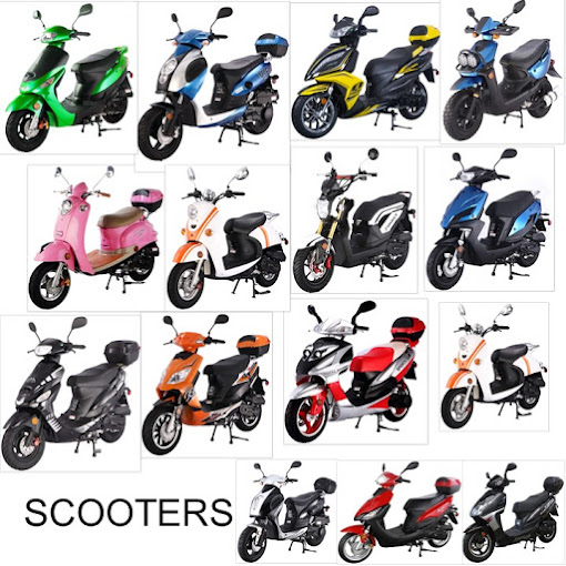 A bunch of scooters that are all different colors